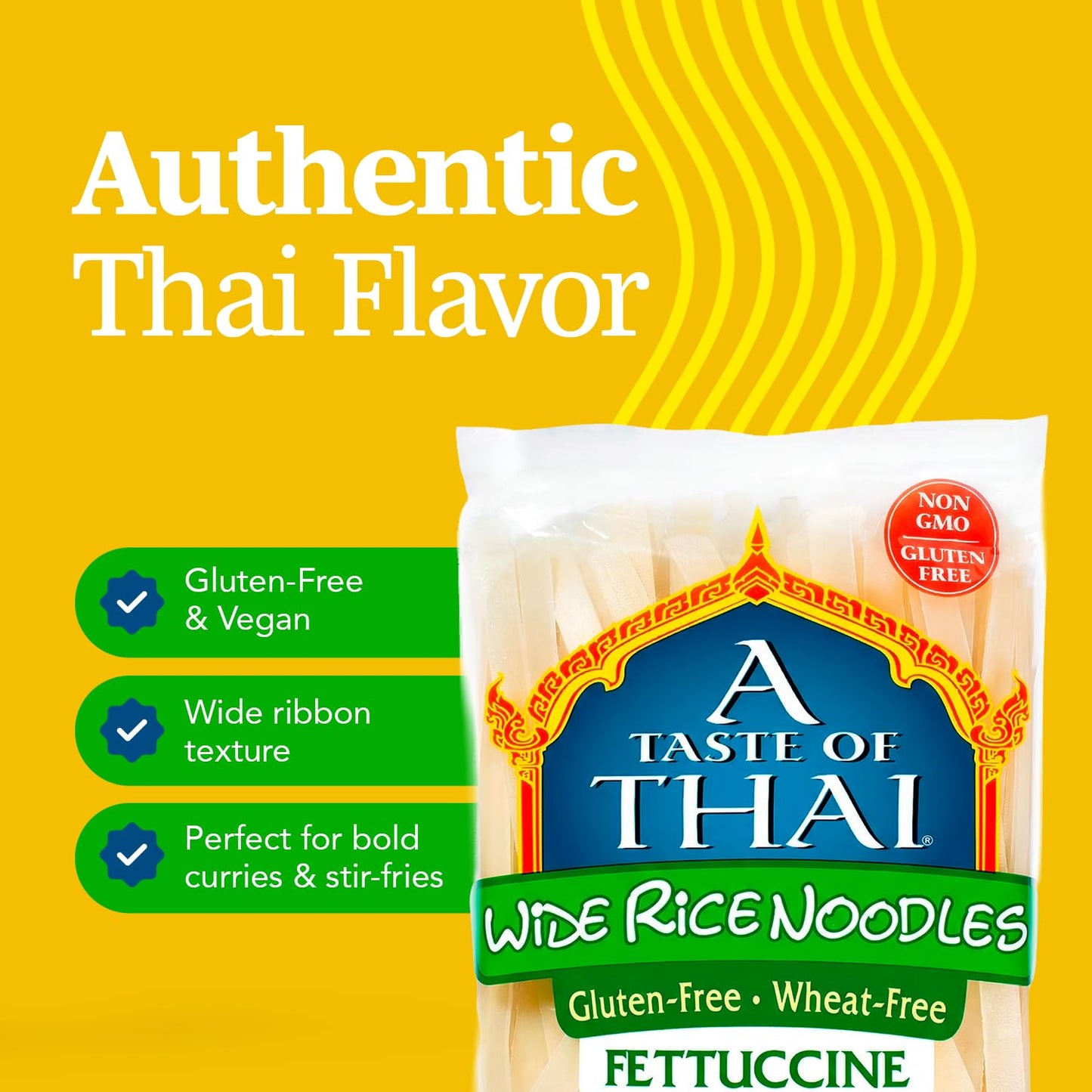 A Taste of Thai Fettuccine Rice Noodles (Straight Cut)| Restaurant-Quality Thai Flavor in Minutes | Vegan, Gluten-Free,Wheat Free, Non-GMO| Perfect