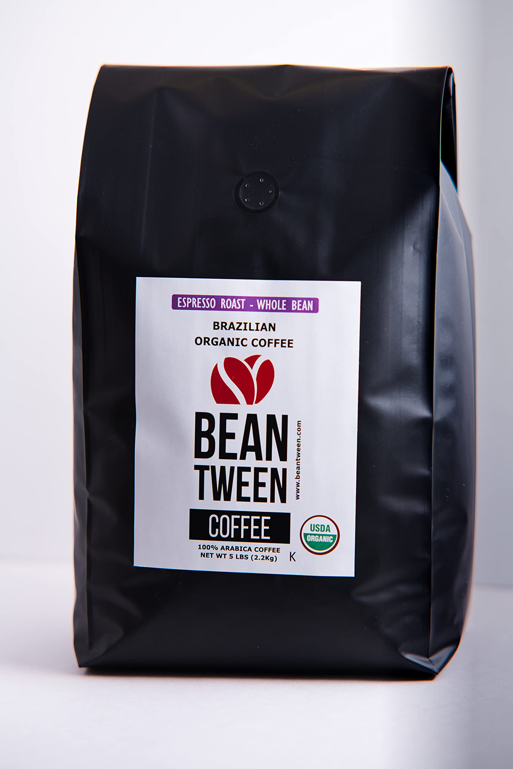 Beantween Coffee - Organic ESPRESSO ROAST WHOLE BEAN, Low Acid, 100% Arabica Coffee, MOLD-FREE, Single Origin, Kosher, Woman-owned, 5 lbs Bag
