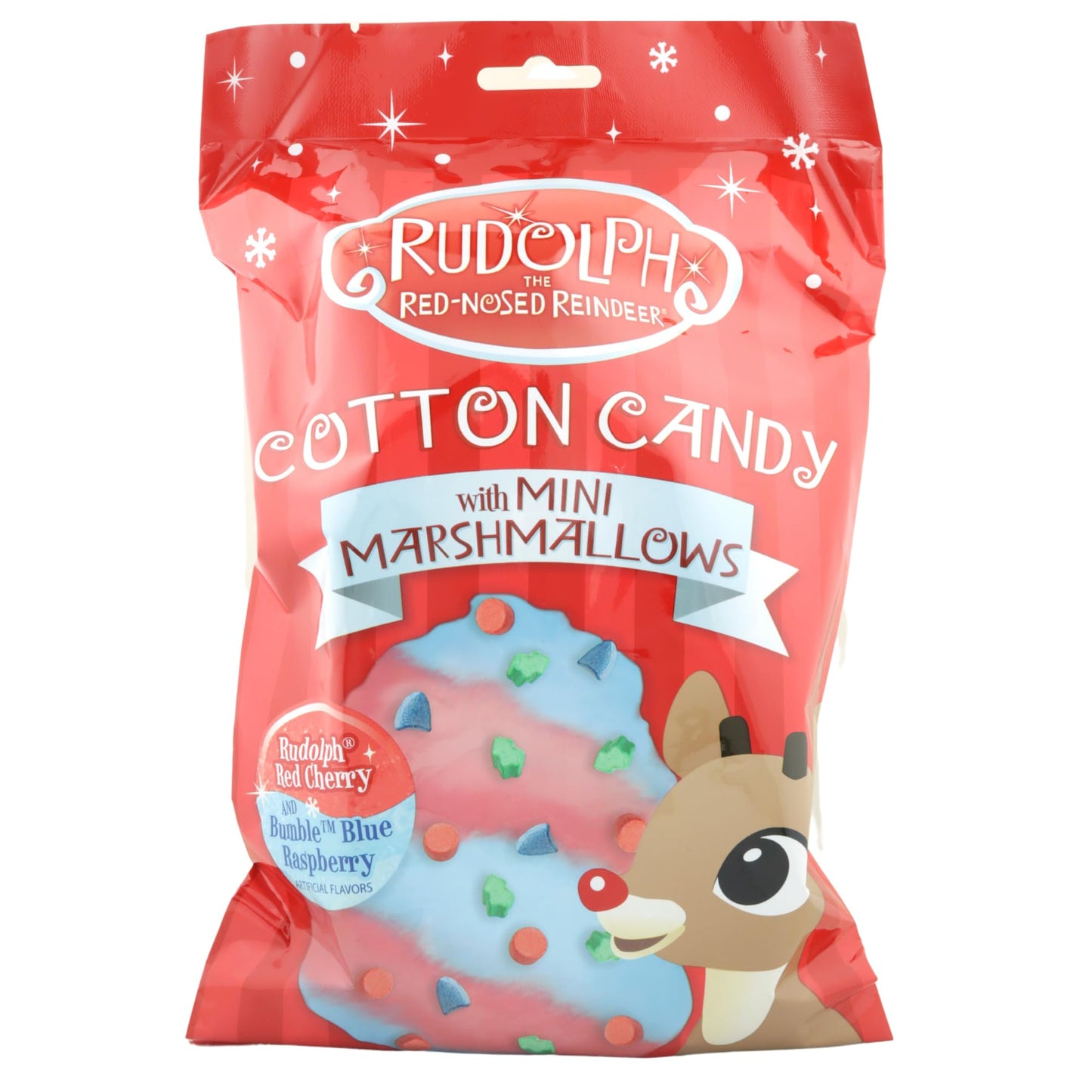 Rudolph The Red Nosed Reindeer Cotton Candy, Cherry and Blue Raspberry Flavored with Mini Marshmallows, Christmas Stocking Stuffers, 3 Ounces