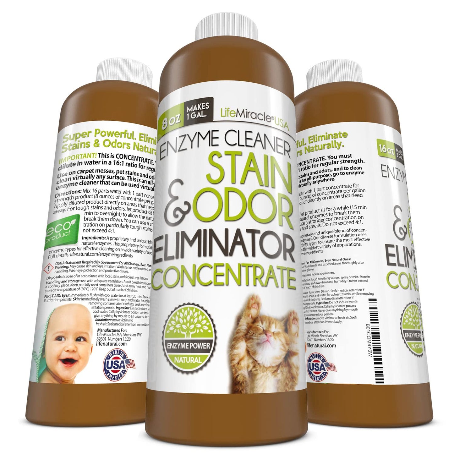 Life Miracle Enzyme Cleaner & Pet Odor Eliminator CONCENTRATE | Deep Cleaning Enzymatic Spot Remover For Dog Cat Urine, Rug, Carpet, Upholstery & Car