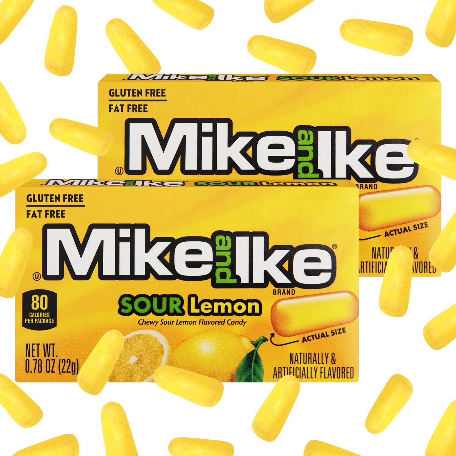 Mike and Ike Sour Lemon Candy, 2 Pack of Candy Boxes 0.78OZ Each, Ideal Mike and Ike Candy for Your Favorite Films, Perfect Candy for Sharing
