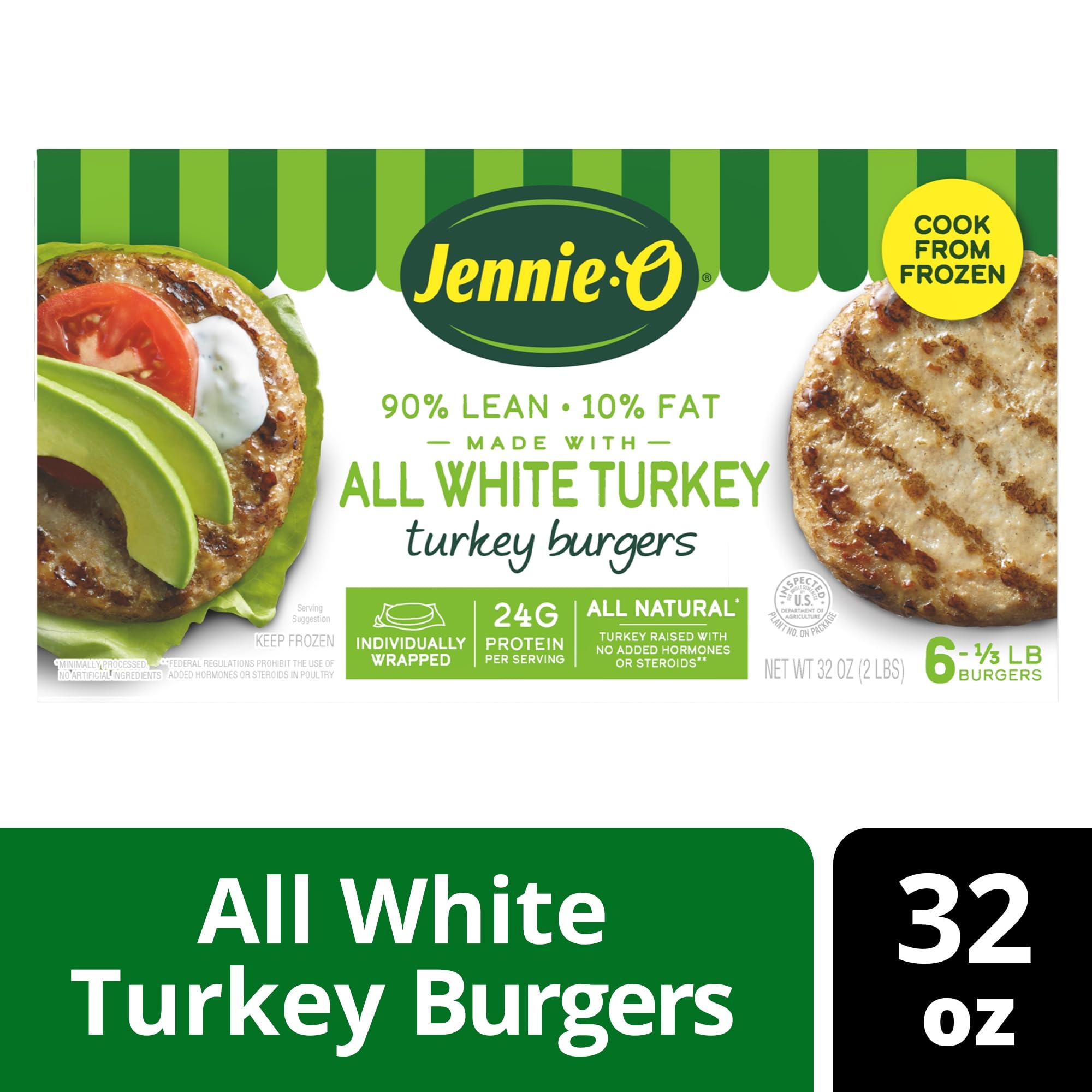 Jennie-O, Frozen All White Turkey Burgers, 2 lb