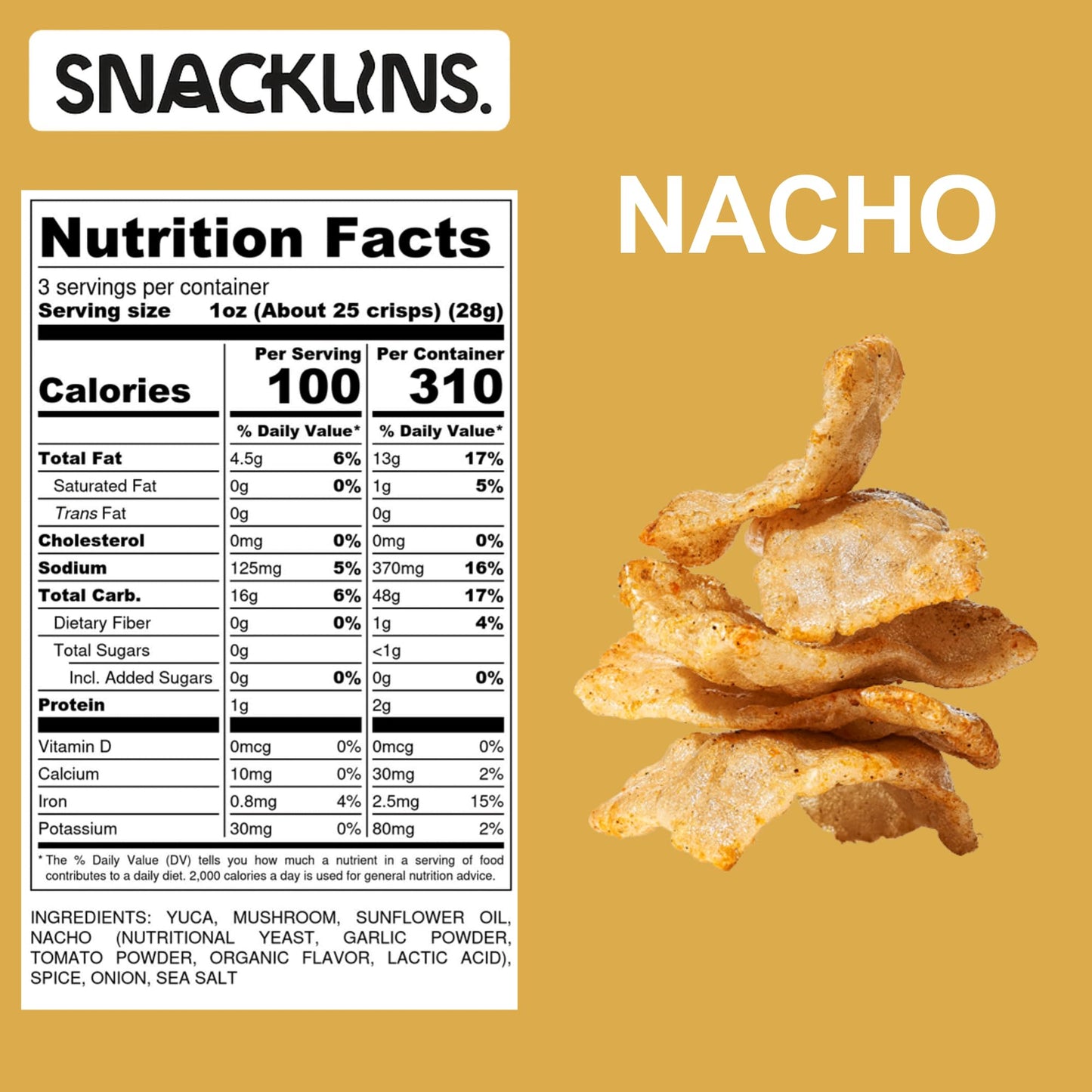 SNACKLINS Nacho Plant Crisps, 3 OZ