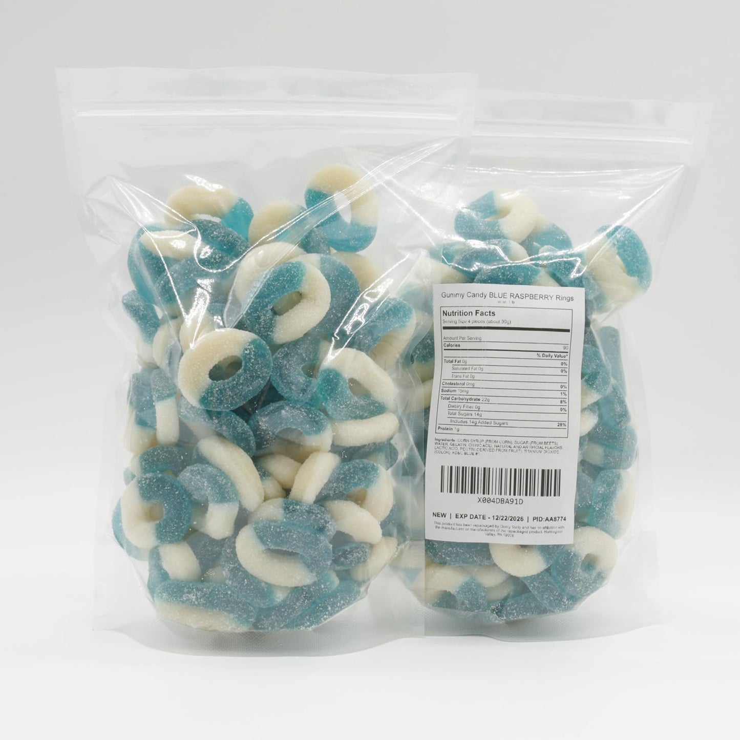 Gummy Candy Bulk BLUE RASPBERRY Rings 1 lb - Soft and Chewy Gummies in Resealable Bag, Light Sugar Coated, Gluten Free
