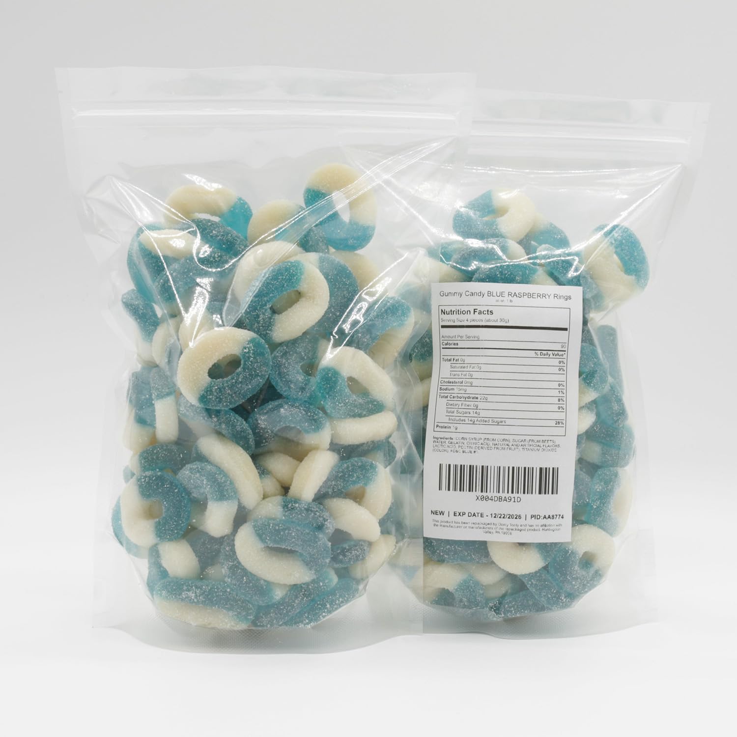 Gummy Candy Bulk BLUE RASPBERRY Rings 1 lb - Soft and Chewy Gummies in Resealable Bag, Light Sugar Coated, Gluten Free