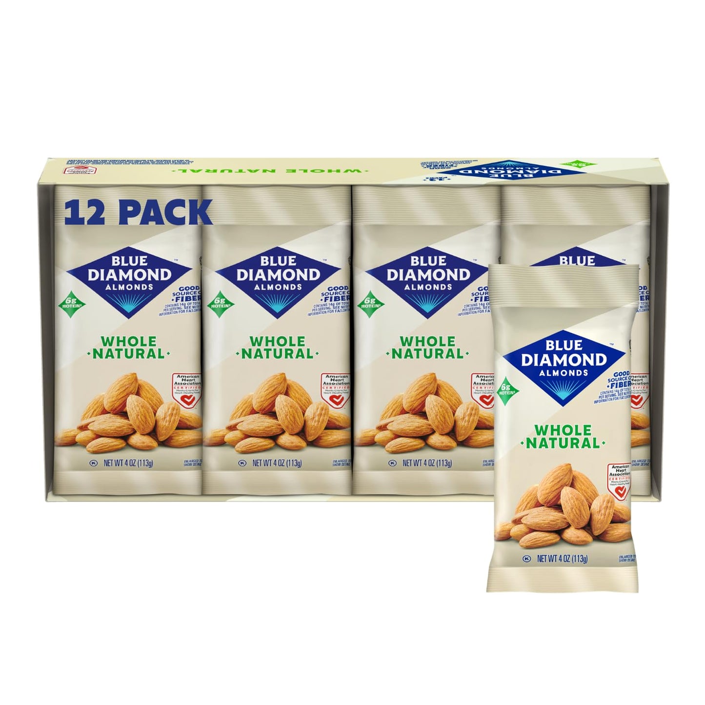 Blue Diamond Almonds, Raw Whole Natural, 4 Ounce (Pack of 12)