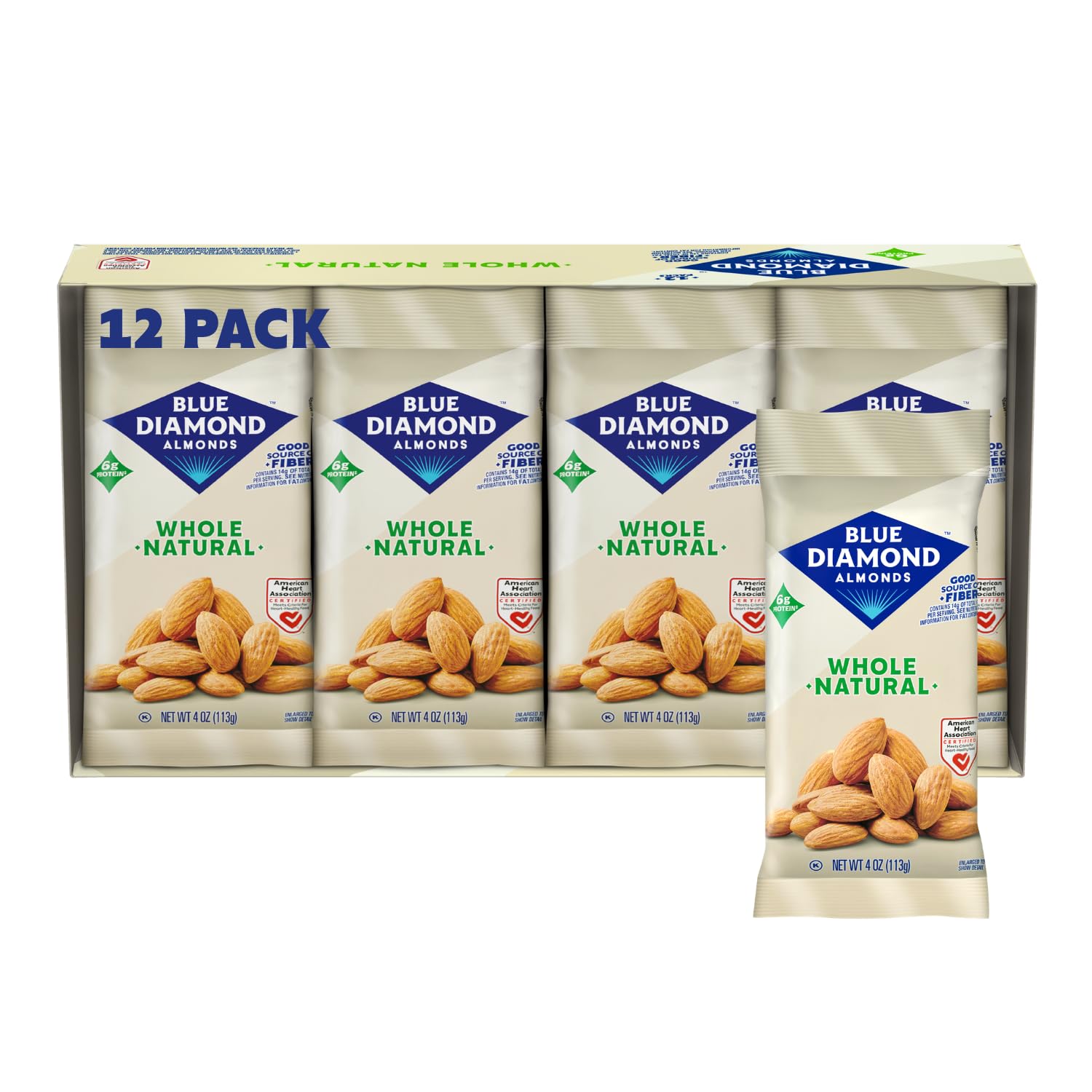 Blue Diamond Almonds, Raw Whole Natural, 4 Ounce (Pack of 12)