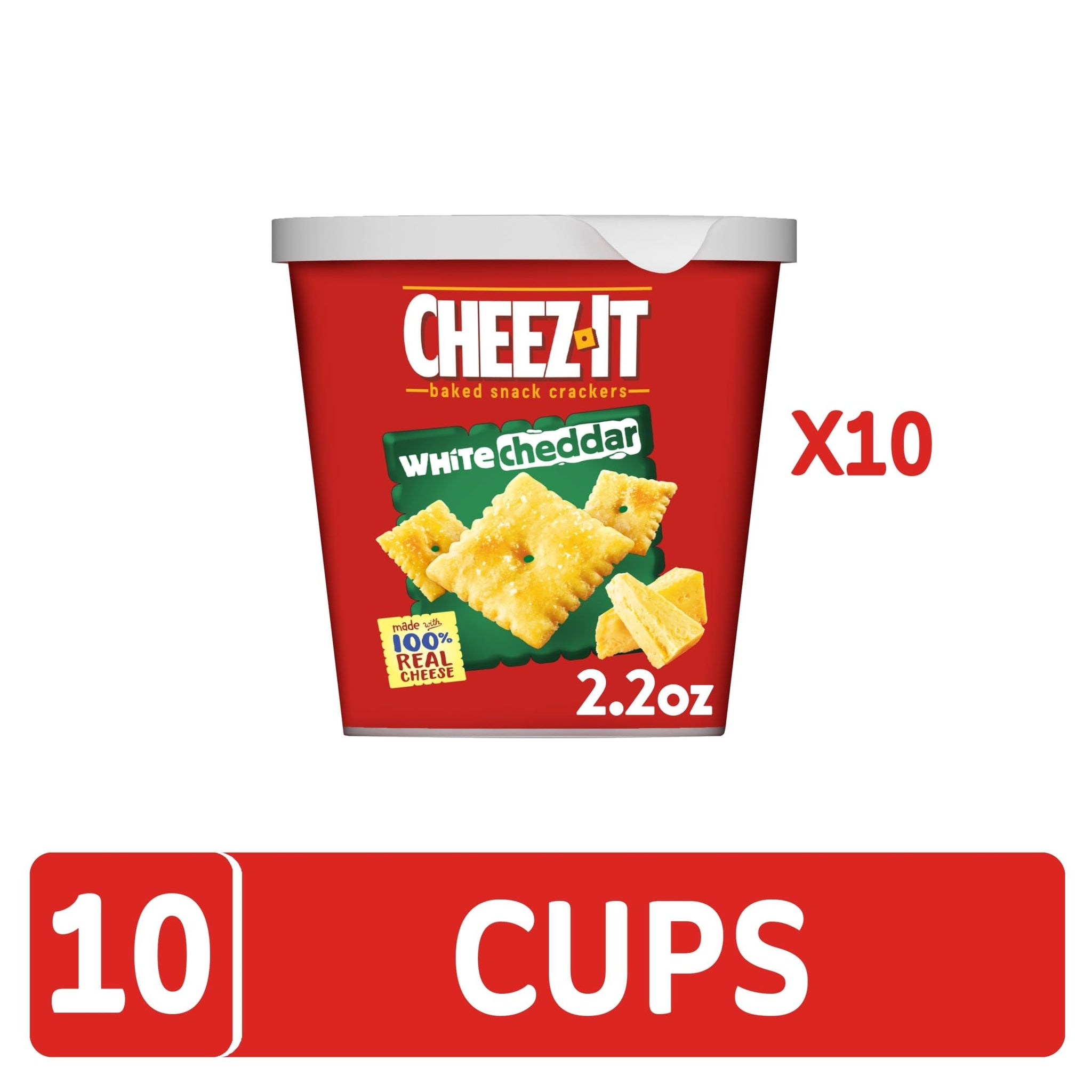 Cheez-It Baked Snack Cheese Crackers in a Cup, White Cheddar, Single Serve, 2.2 oz(Pack of 10)