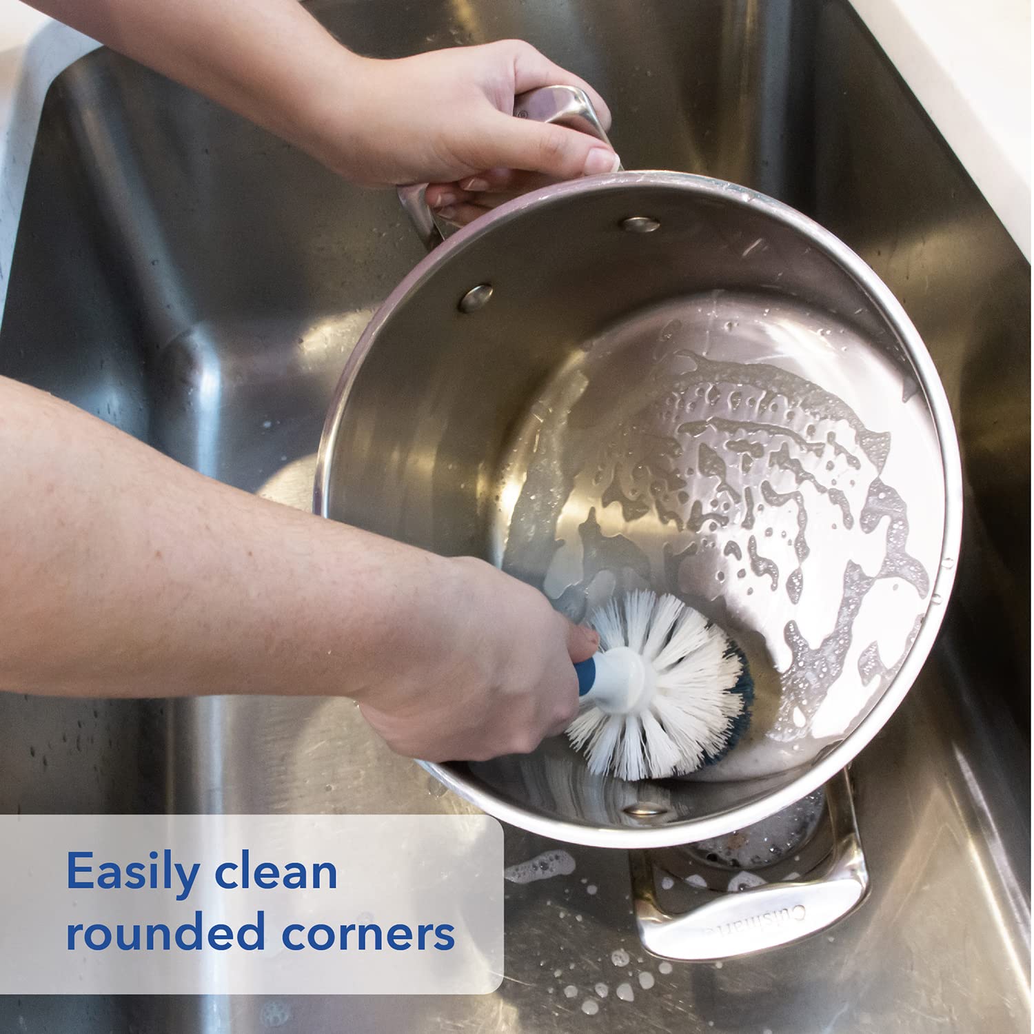 Unger Sink and Dish Scrub Brush, Kitchen Washing Scrubber for Hard-to-Reach Corners, Small Cleaning Supplies, Non-Scratch Bristles, Glassware, Pots