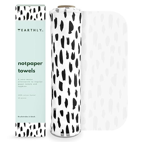 Earthly Co. Reusable Paper Towels - 10 Pack - Roll of Washable Cotton Cloth Paper Towels - Paperless Reusable Napkins Cloth Washable - Absorbent +