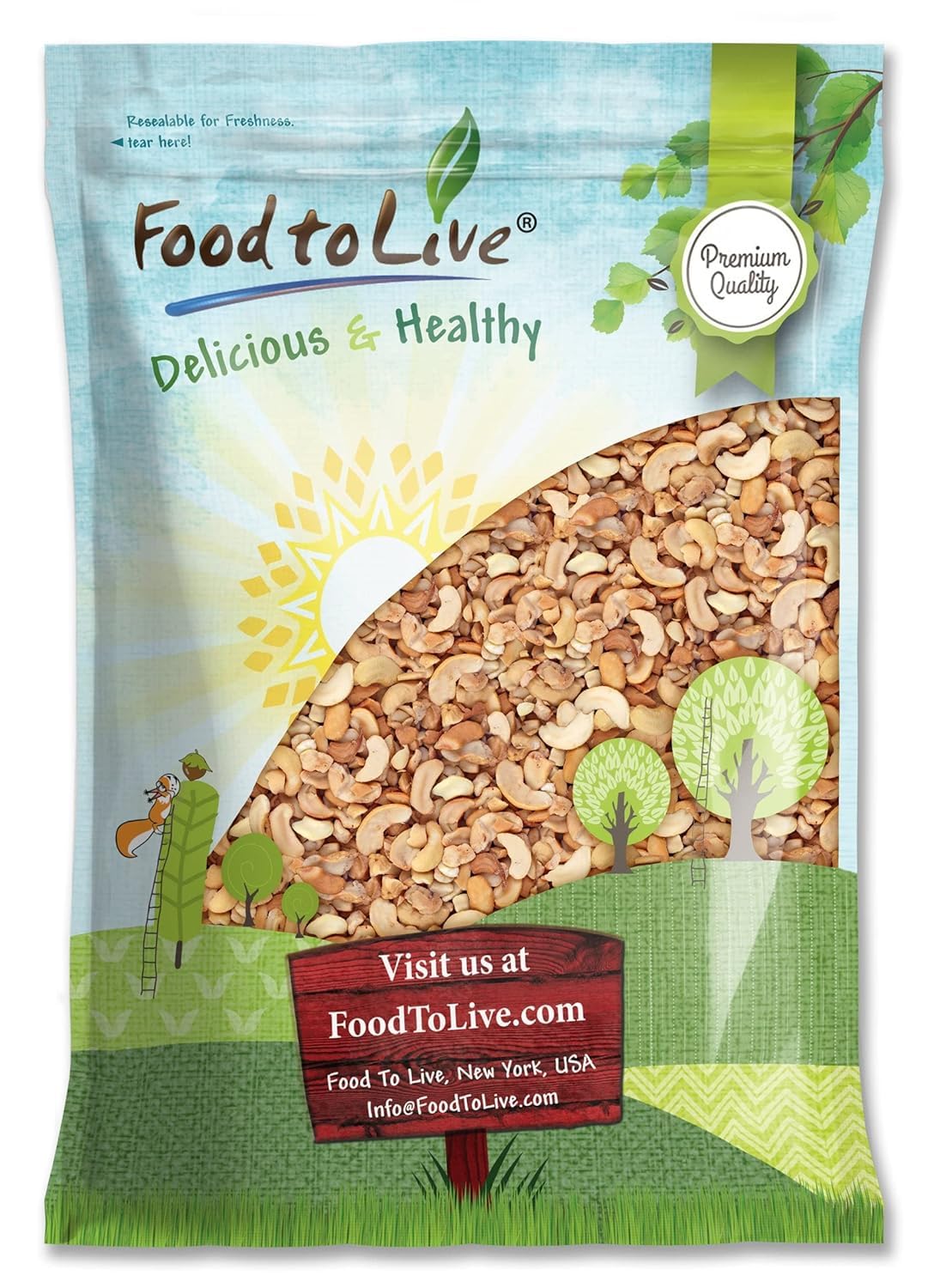 Food to Live - Dry Roasted Cashew Halves and Pieces, 8 Pounds - Unsalted Oven Roasted, No Oil Added, Keto, Kosher. High in Protein, Healthy Fats.