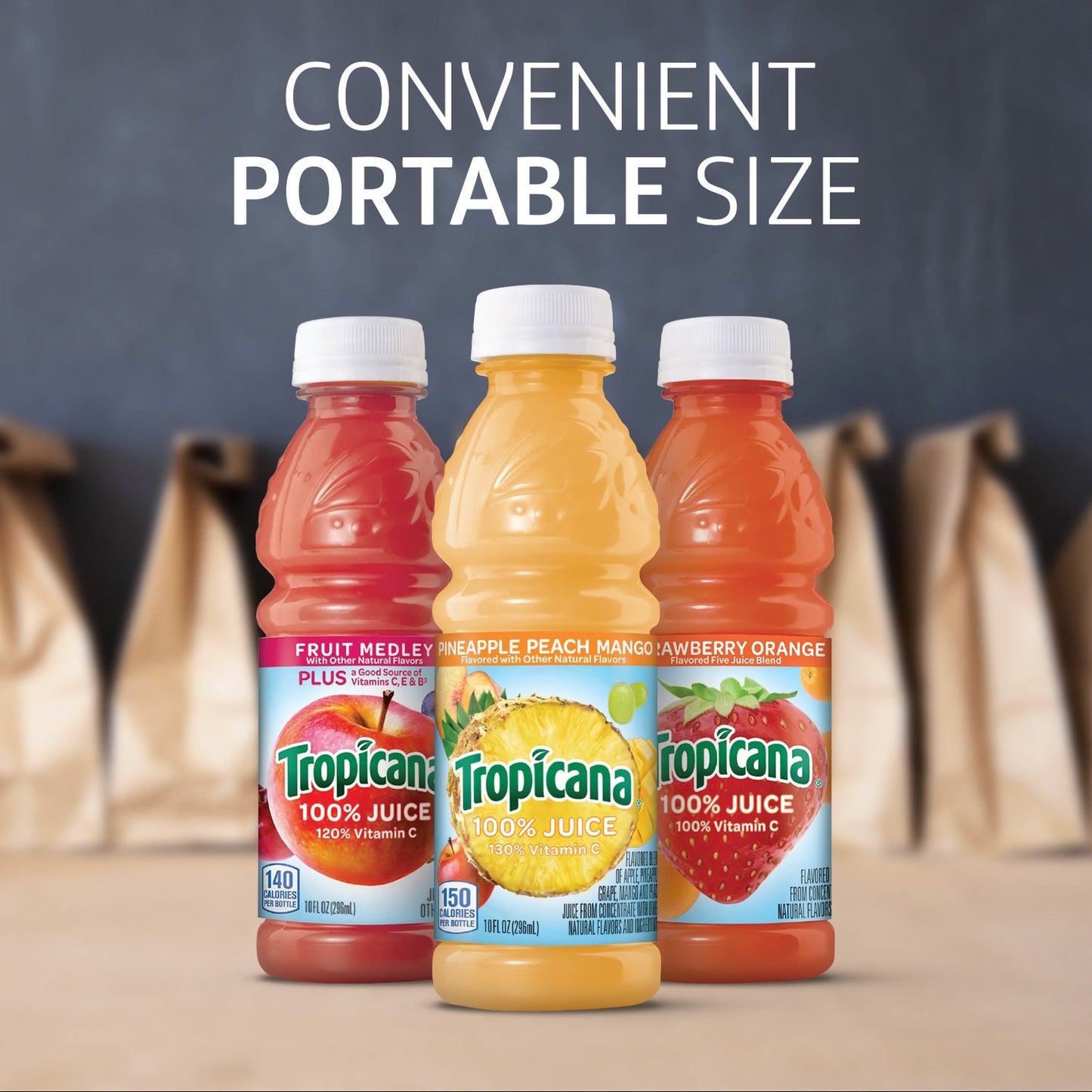 Tropicana 100% Juice 3-Flavor Fruit Blend Variety Pack, 10 Fl Oz, Bottles, (Pack of 24), 10 ounces