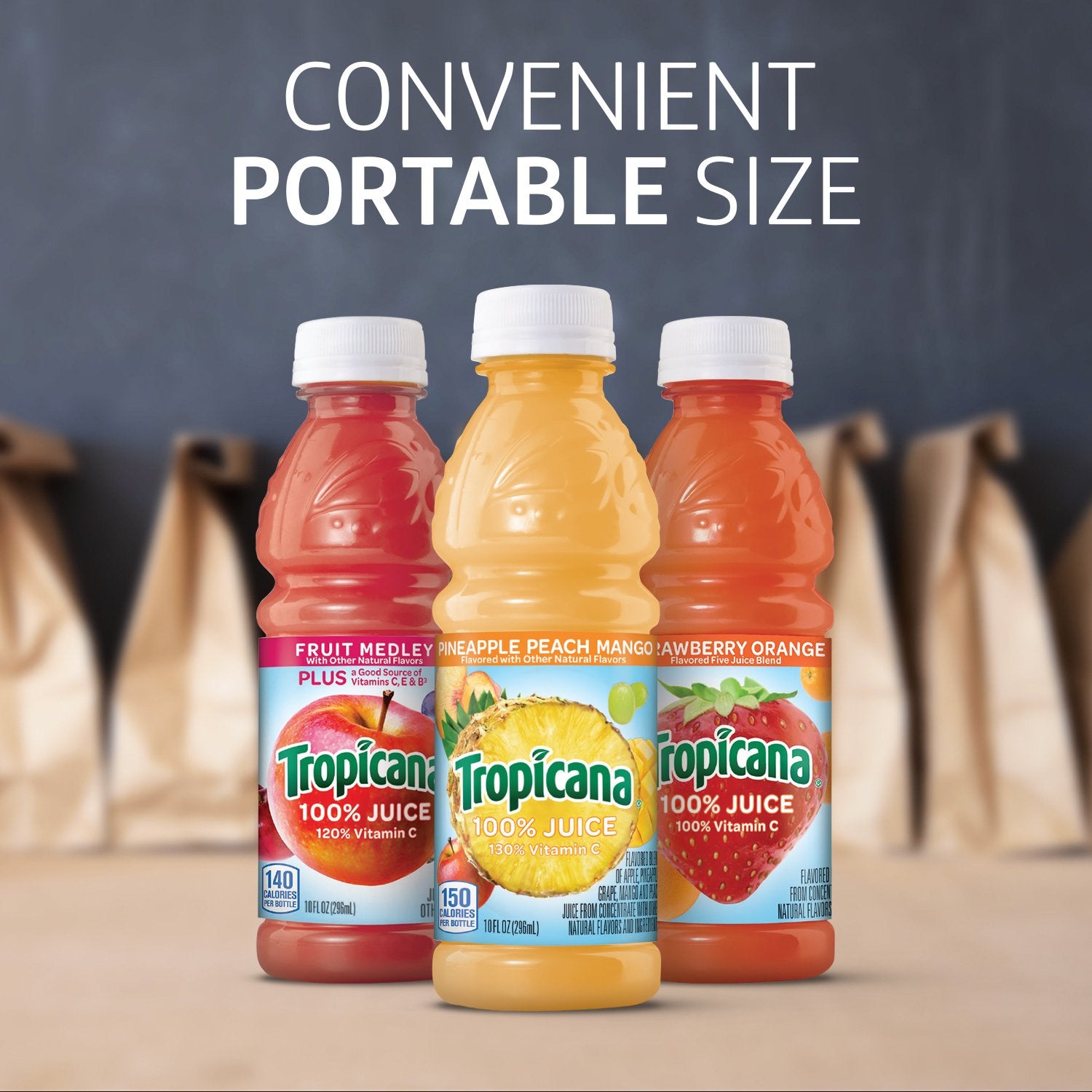 Tropicana 100% Juice 3-Flavor Fruit Blend Variety Pack, 10 Fl Oz, Bottles, (Pack of 24), 10 ounces