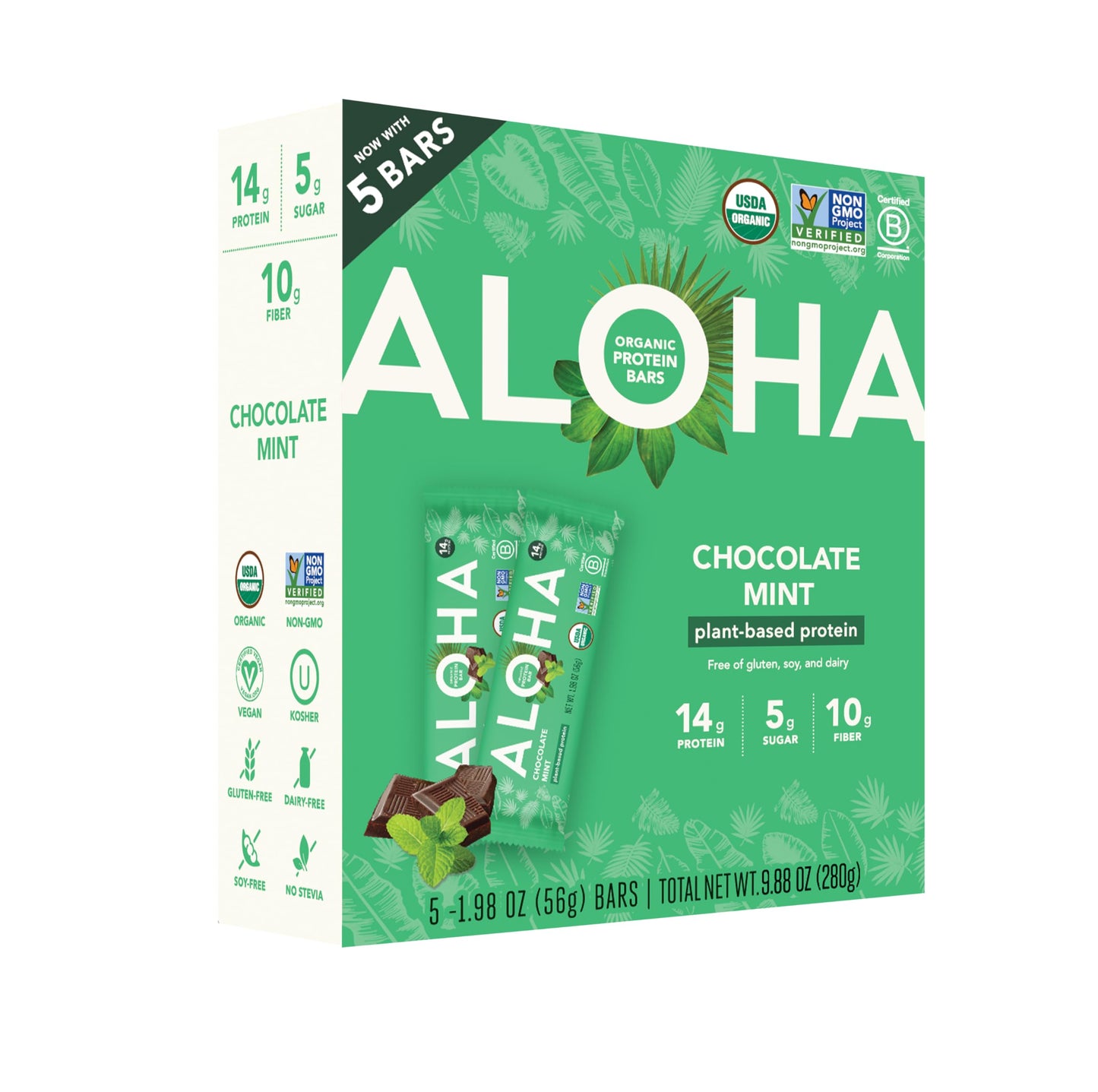 Aloha, Organic Bar Protein Chocolate Mint 5 Count, 1.98 Ounce