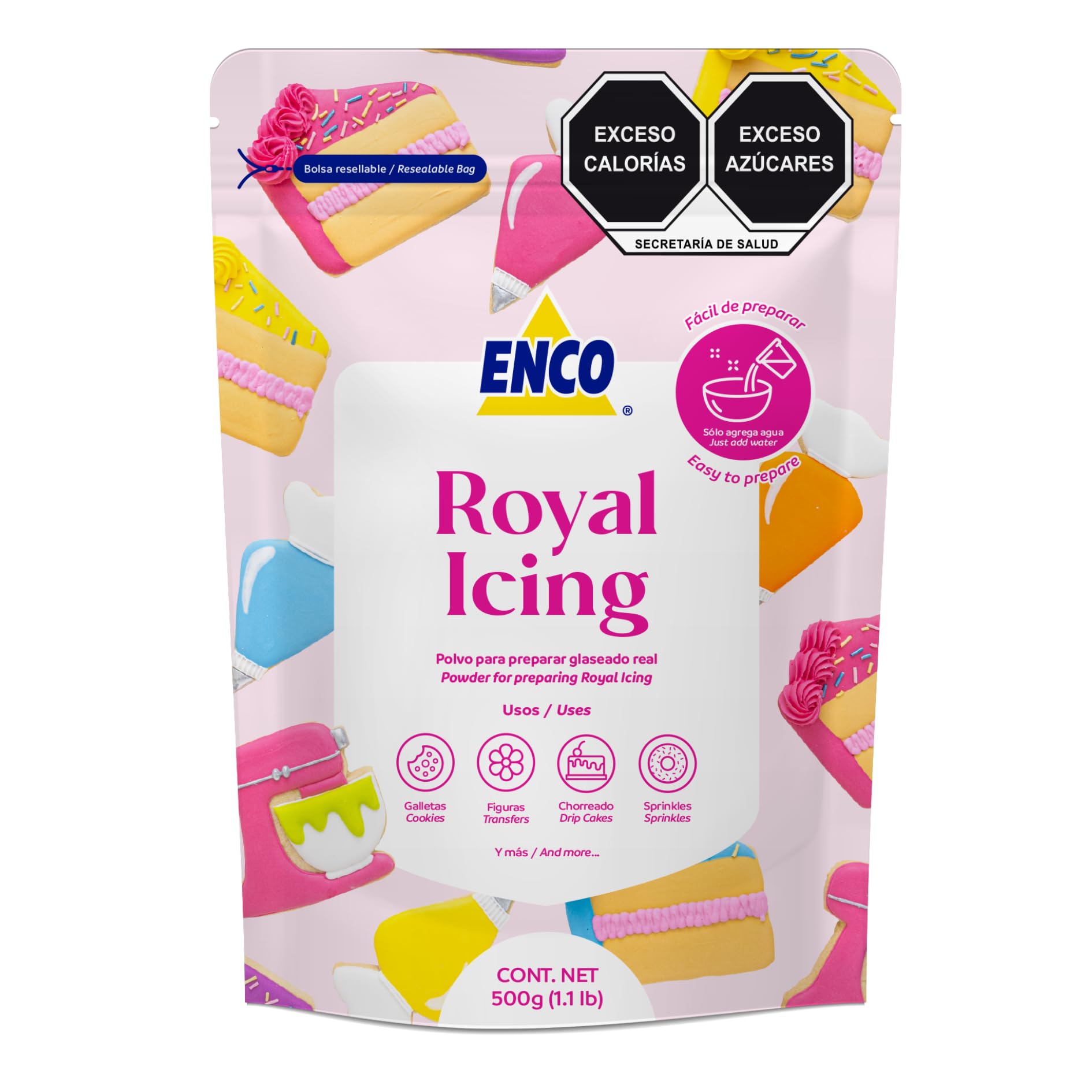ENCO White Royal Icing Mix, Vanilla Flavor - Easy to Use, Just Add Water, Smooth & Glossy Finish, Fast Drying, Versatile for Cookie Decorating (1.1 lb