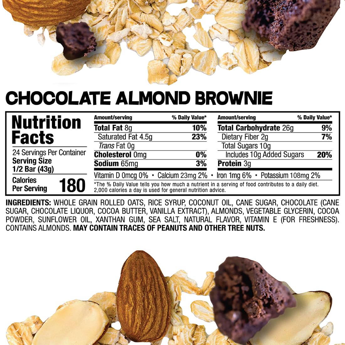 Bobo's Chocolate Almond Brownie Oat Bars, Simple Ingredients, Whole Grain Oats, Plant Based, Gluten Free Breakfast Bars, Non-GMO, Healthy Snacks