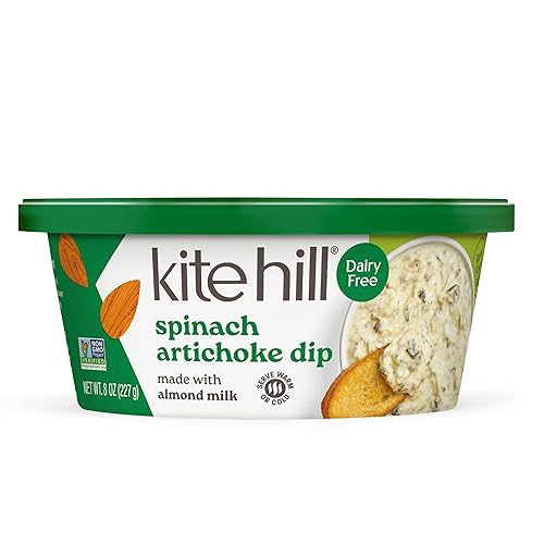 Kite Hill Spinach Artichoke Almond Milk Dip, 8 Ounces, Dairy Free, Gluten Free, Non-GMO, Vegan