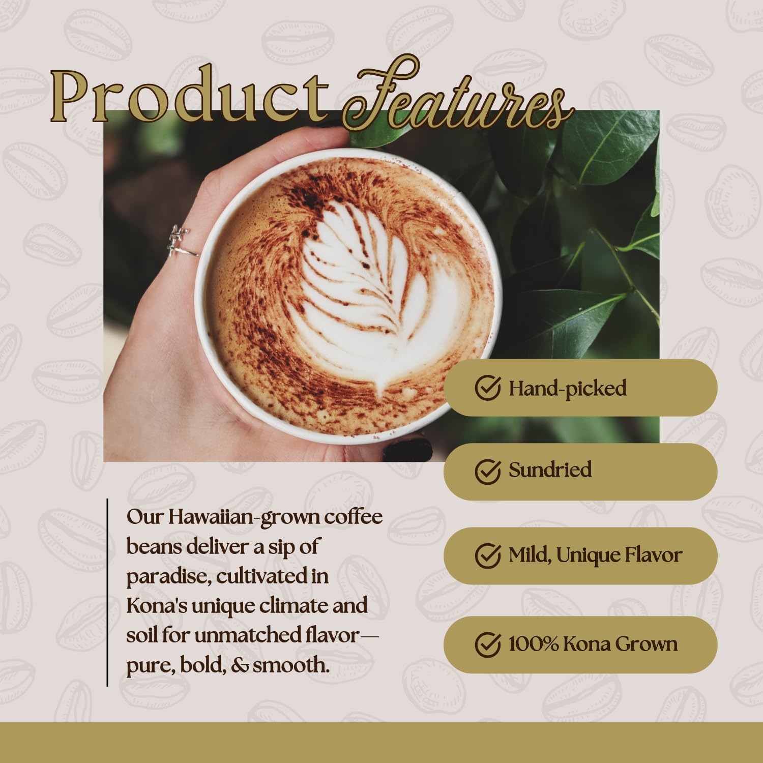 Hualalai Estate 100% Pure Kona Ground Coffee - Medium Dark Roasted Hawaiian Grown Beans - Pesticide-Free Gourmet Grade Premium Coffee (7 oz)