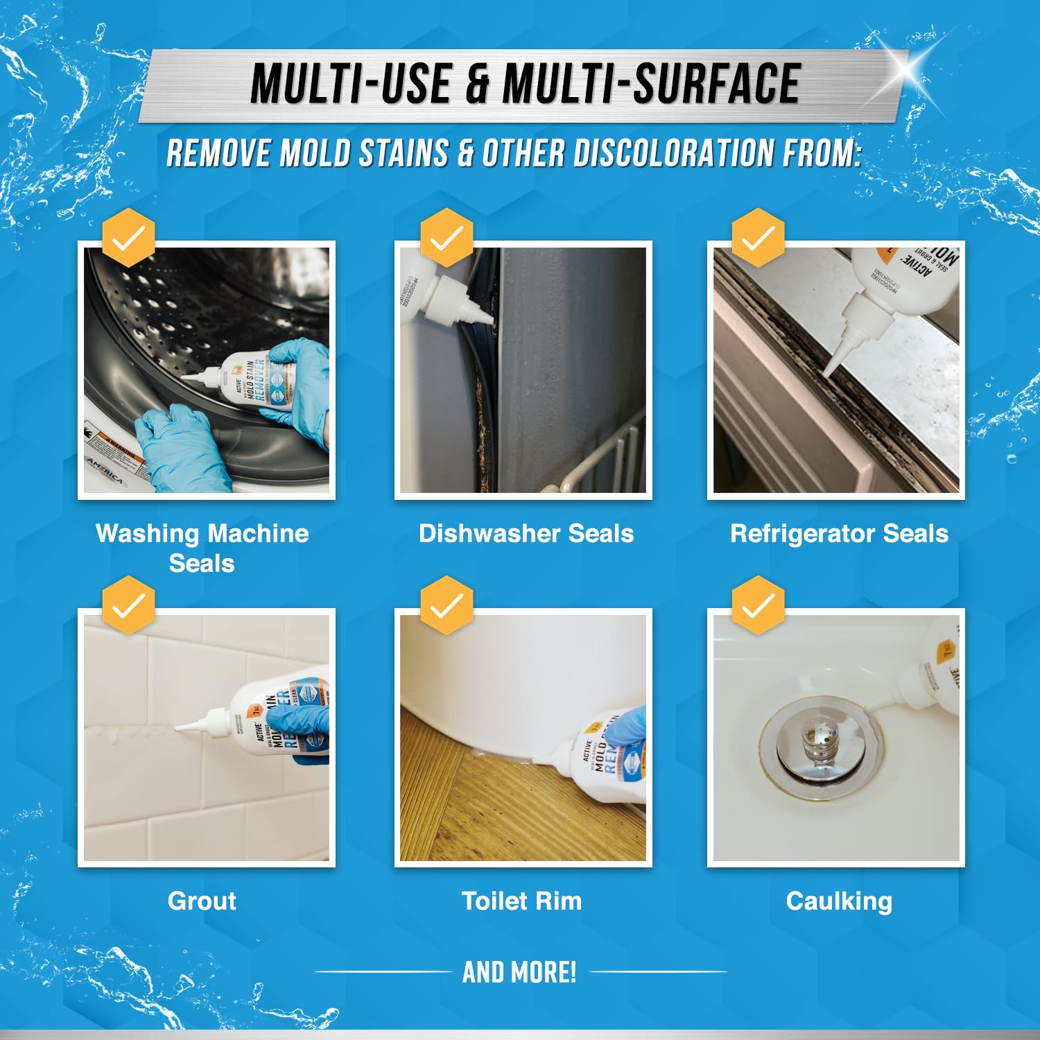 ACTIVE Mold Stain Remover Gel Cleaner Heavy Duty Stain Cleaner for Front Loader Washing Machine Seal, Bathroom Grout, Shower, Caulk - Front Load