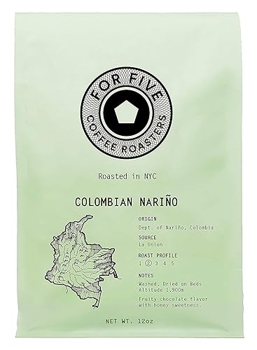 For Five Coffee Roasters - Roasted In NYC - Colombian Nariño Light Roast (Origin: Dept. of Narino, Columbia), Whole Bean 12 oz