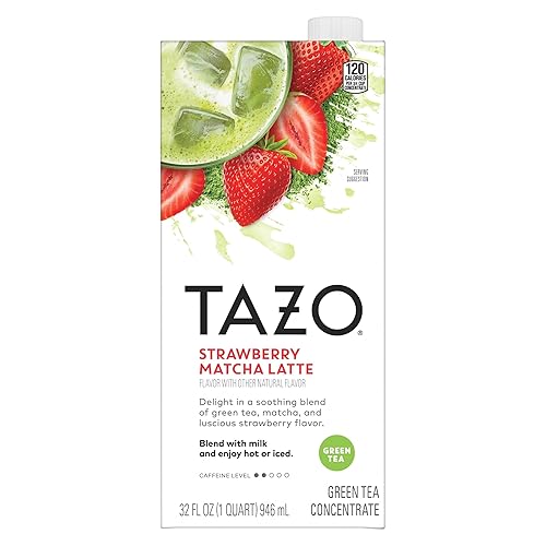TAZO Strawberry Matcha Latte Concentrate, Flavored Green Tea and Matcha, Cafe-Style Latte Mix, 32 Oz Carton (5 Servings, Makes Up to 8 Cups)