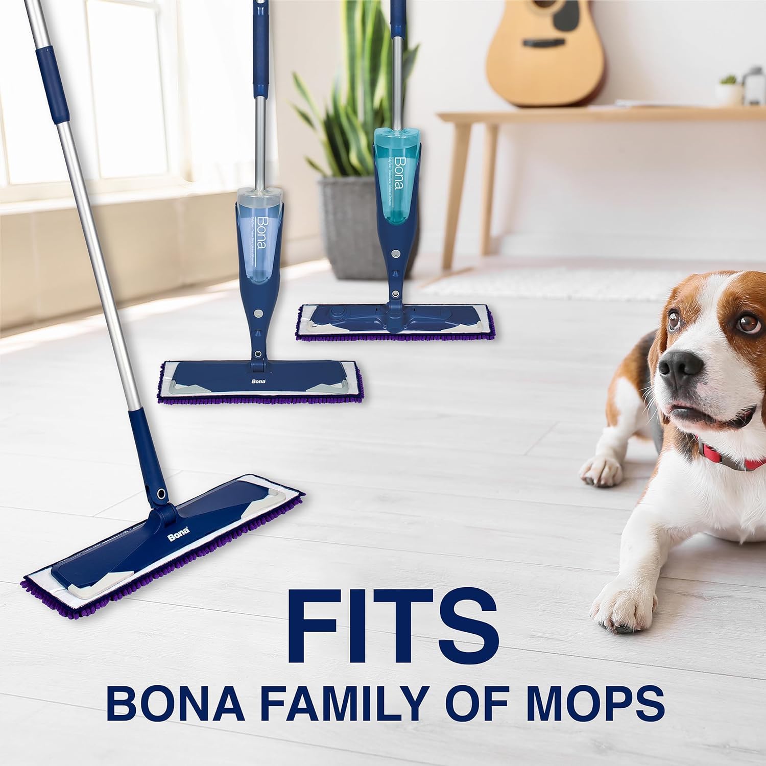 Bona Pet System Microfiber Sweeping Pads for Multi-Surface Floors - 3 Count - Washable and Reusable - Attracts & Traps Cat and Dog Hair - Fits All