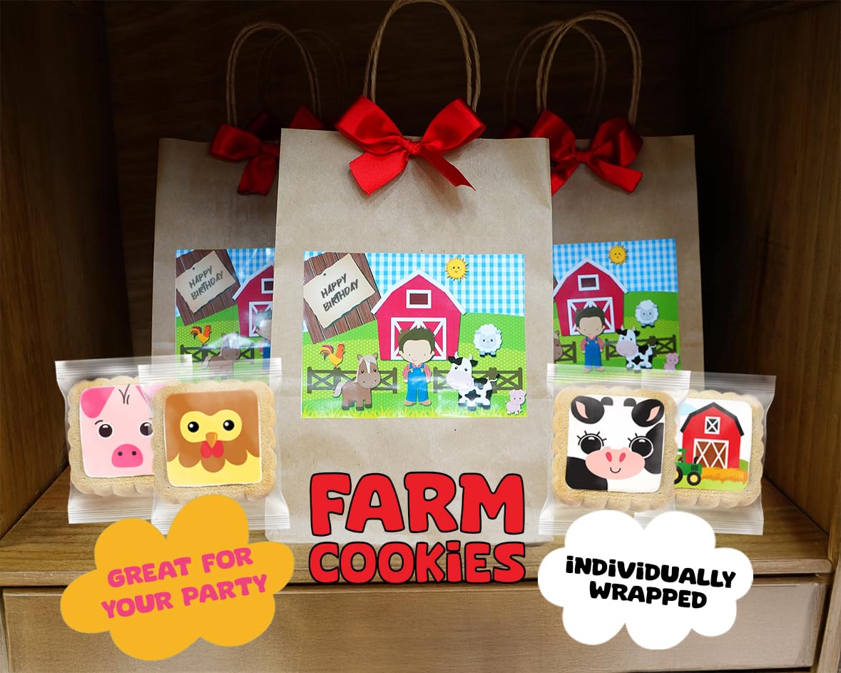 Farm Animal Cookies 24 Pack Party Favors Decorated Bulk | INDIVIDUALLY WRAPPED Sugar Cookies | Barn Yard Baby Shower Birthday Party | Peanut & Nut