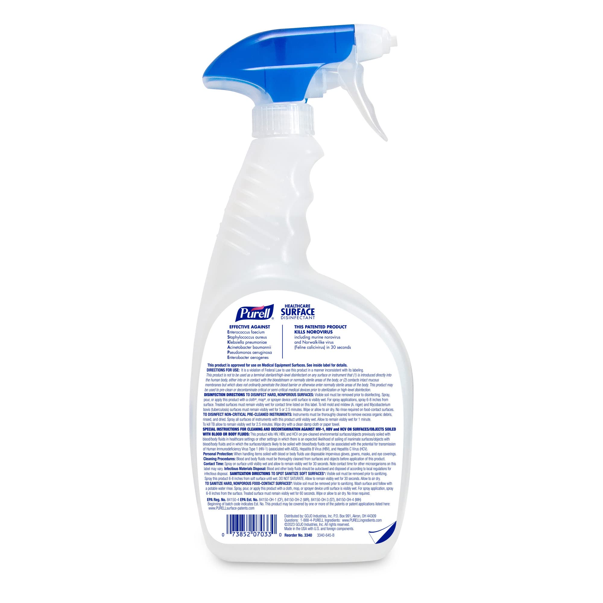 PURELL Healthcare Surface Disinfectant Spray, Fragrance Free, 32 fl oz Capped Bottle with Spray Trigger in Pack (Pack of 3) - 3340-03