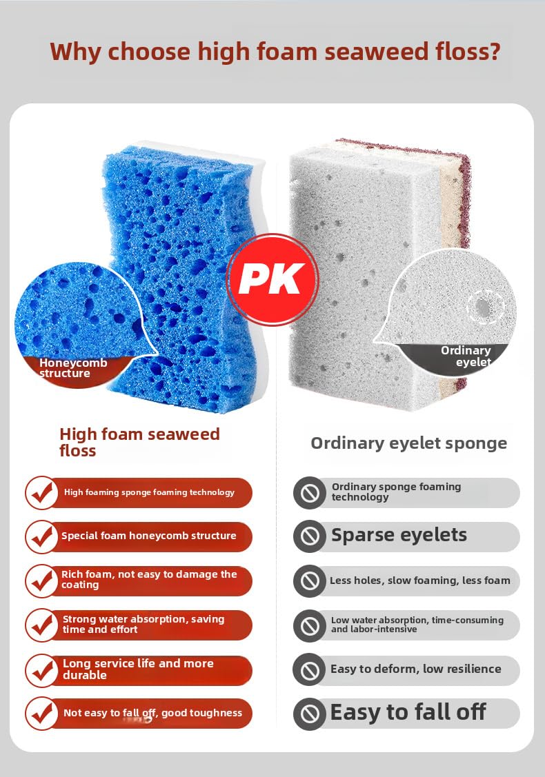 Ampang Wave-Shaped Scrub Sponges for Kitchen Cleaning - Nano Sponge & High-Foam Seaweed Cotton, Non-Scratch, Dishwasher Safe, Ideal for Washing Dishes