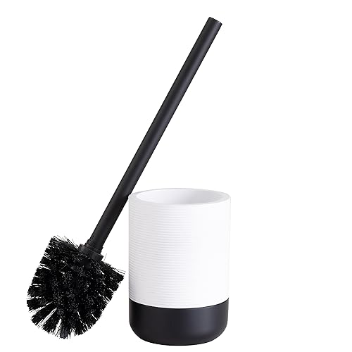Bath Bliss Monochrome Toilet Brush | Bathroom Cleaning | Rust Resistant | 360 Degree Bristle Brush | White & Black