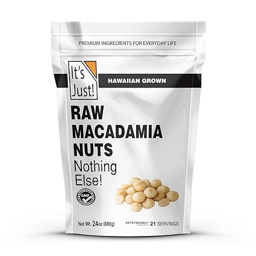 It's Just - Hawaiian Macadamia Nuts, Raw Unsalted, Perfect for Baking, Grown in Hawaii, Made in USA, Keto Friendly, Resealable Bag [24oz (Pack of 1)