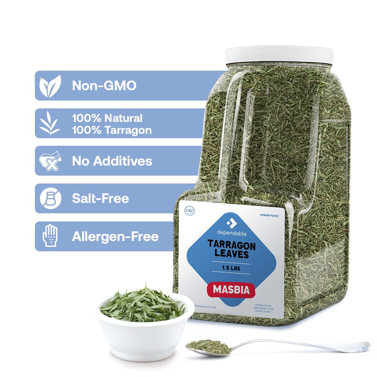 Dependable Food Tarragon Leaves - 1.5 lb Bulk Container - 100% Natural, Non-GMO, Additive, Salt & Allergen Free, Premium Quality Tarragon Herb