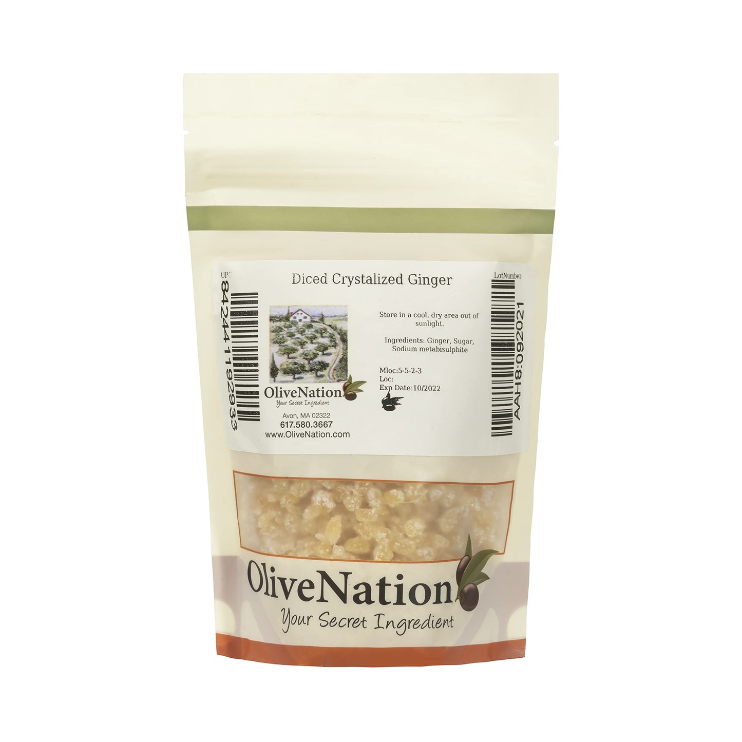 OliveNation Diced Crystalized Ginger, Sweet and Spicy Candied Ginger Bits, Non-GMO, Gluten Free, Vegan - 8 oz