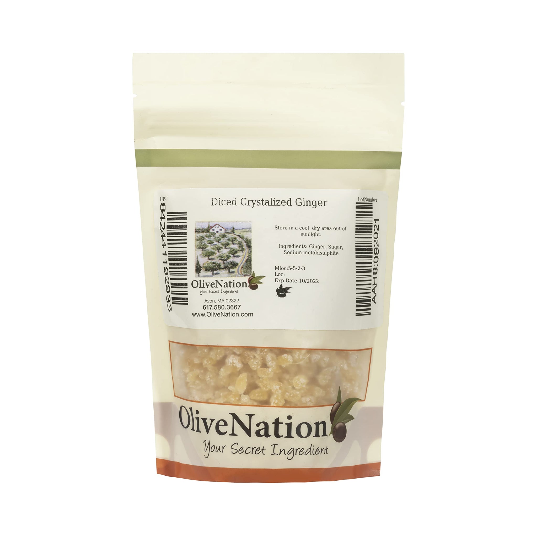 OliveNation Diced Crystalized Ginger, Sweet and Spicy Candied Ginger Bits, Non-GMO, Gluten Free, Vegan - 8 oz