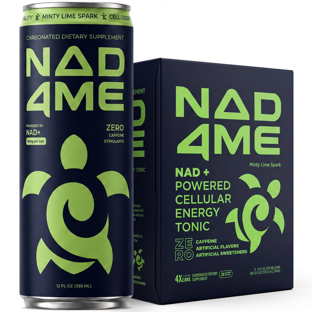 NAD4Me Minty Lime Cellular Energy Drink, Sparkling, Zero Caffeine, 4-Pack