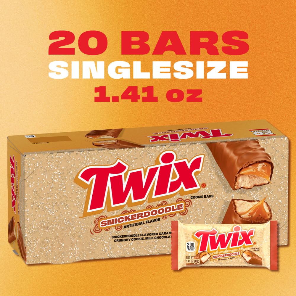 TWIX Snickerdoodle Cookie Cinnamon Caramel Shortbread Milk Chocolate Candy Bars Bulk for Movies, Traveling, Party Favors, Goodie Bags, 1.4 oz (Pack