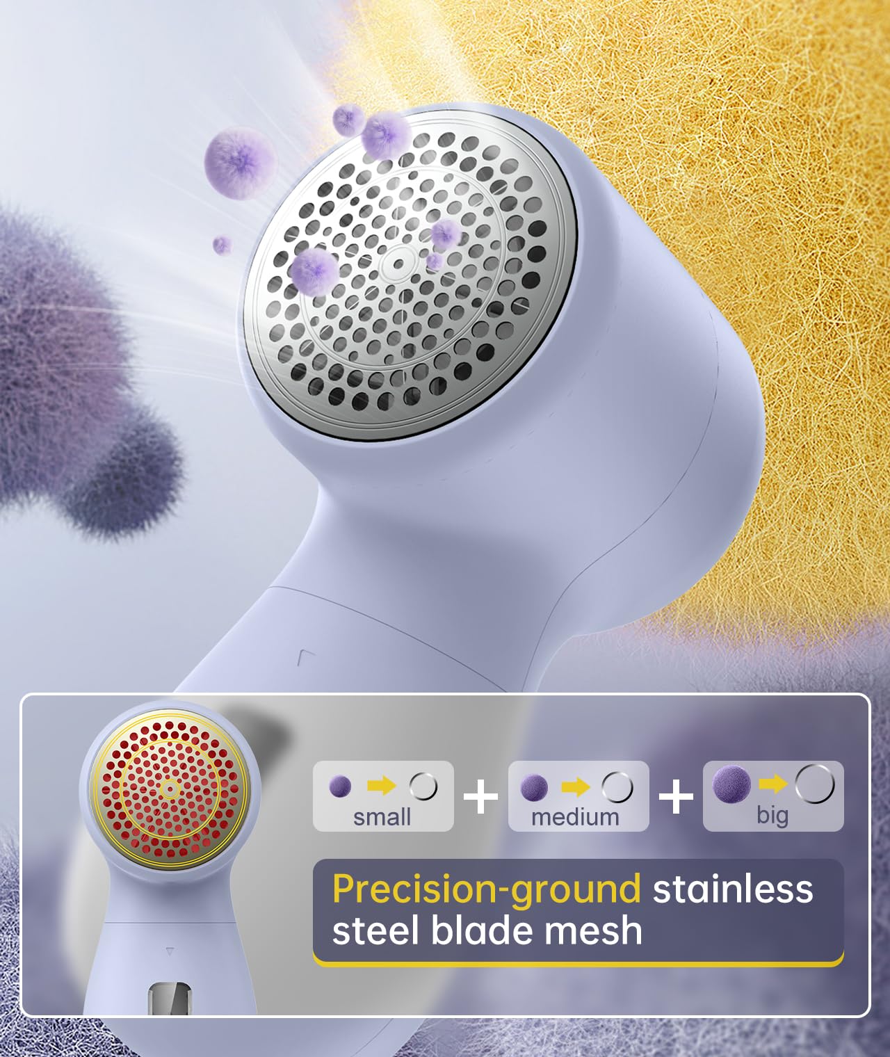 Rechargeable Fabric Shaver Lint Remover, Sweater Shaver with 3-Speed Control, LED Display Clothes Shaver, 6-Leaf Stainless Steel Blades, Suitable