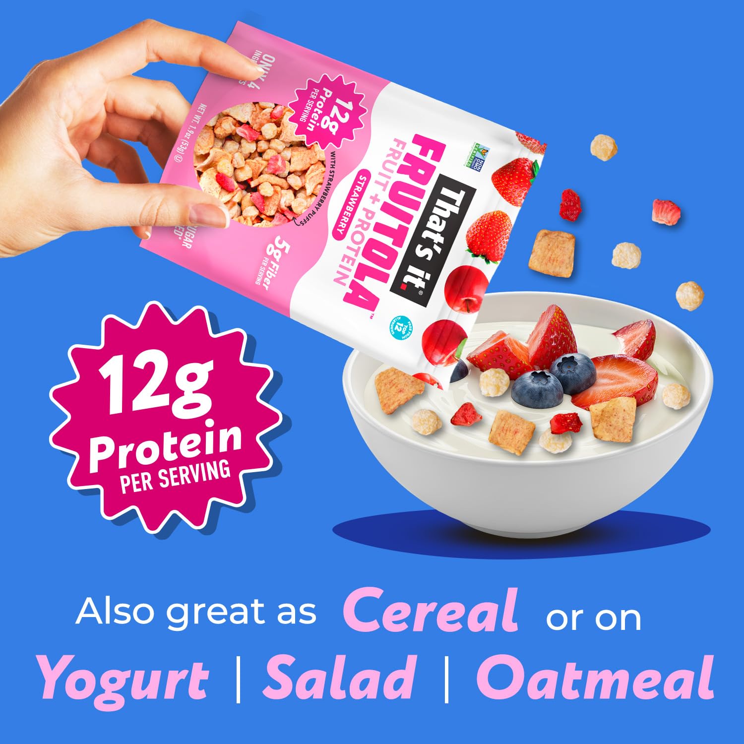 That’s it. Fruitola Fruit Granola - Strawberry, 12g Plant-Based Protein, 5g Fiber from Fruit, 100% Real Fruits, Only 4 Ingredients, Zero Added Sugar