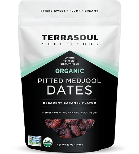 Terrasoul Superfoods Organic Pitted Medjool Dates, 12oz - Pits Removed | Soft Chewy Texture | Sweet Caramel Taste