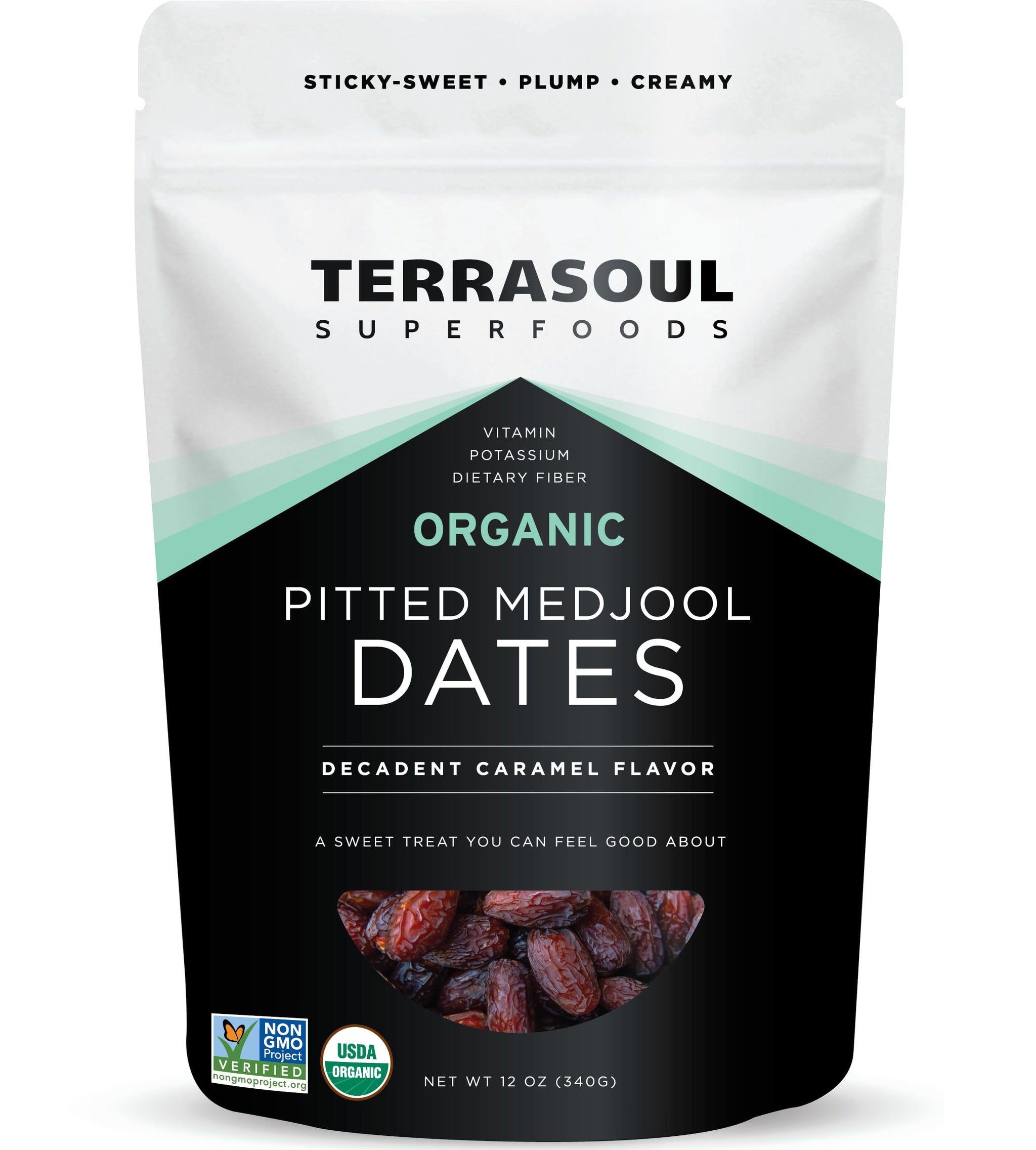 Terrasoul Superfoods Organic Pitted Medjool Dates, 12oz - Pits Removed | Soft Chewy Texture | Sweet Caramel Taste