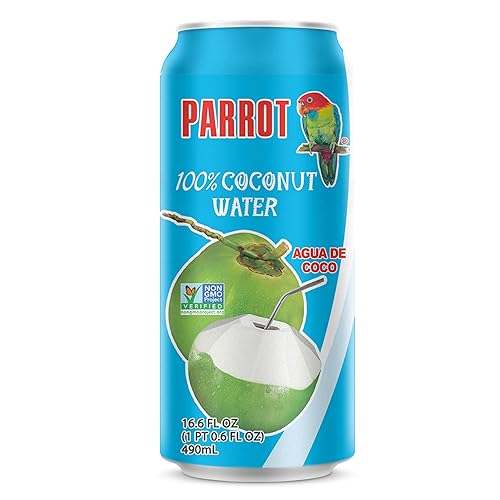 Parrot Brand Coconut Water No Pulp 490ml 16.6 fl. oz.100% Juice Refreshing Coconut Taste Natural Essential Plant Based Non-GMO Electrolytes
