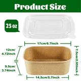 RAIHOMKIT 50Pack Paper Food Containers with Lids, 25oz Disposable Kraft Paper Bowls, Rectangular Cardboard Meal Prep Containers, Take Out Cardboard