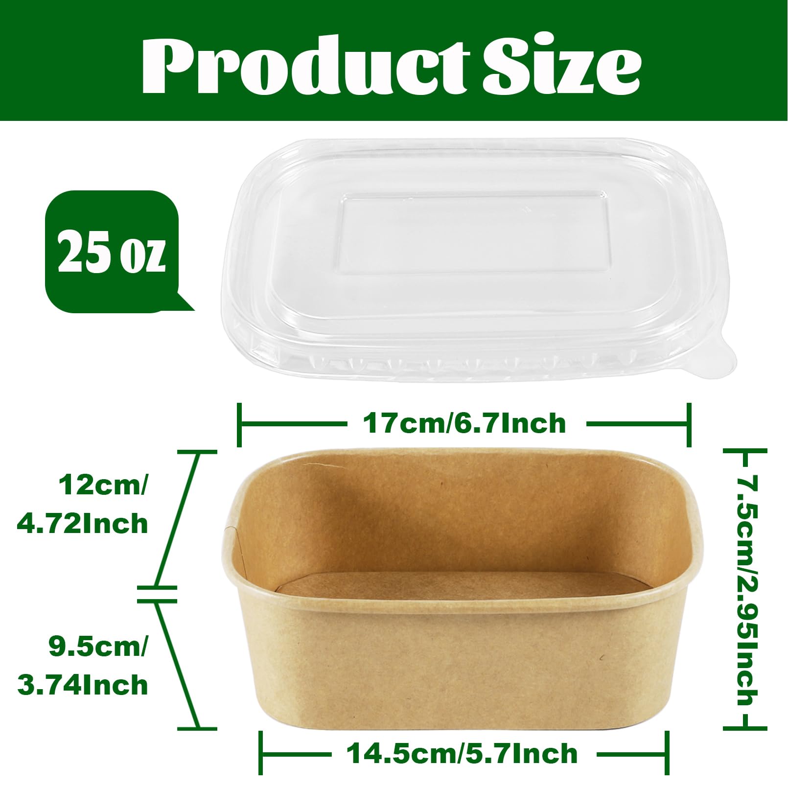 RAIHOMKIT 50Pack Paper Food Containers with Lids, 25oz Disposable Kraft Paper Bowls, Rectangular Cardboard Meal Prep Containers, Take Out Cardboard