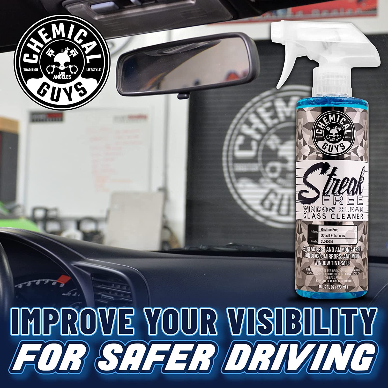 Chemical Guys Streak Free Window Cleaner - Ammonia-Free Glass Cleaner for Crystal Clear Clarity, Safe on Tint, Mirrors, Touchscreens, Windshields