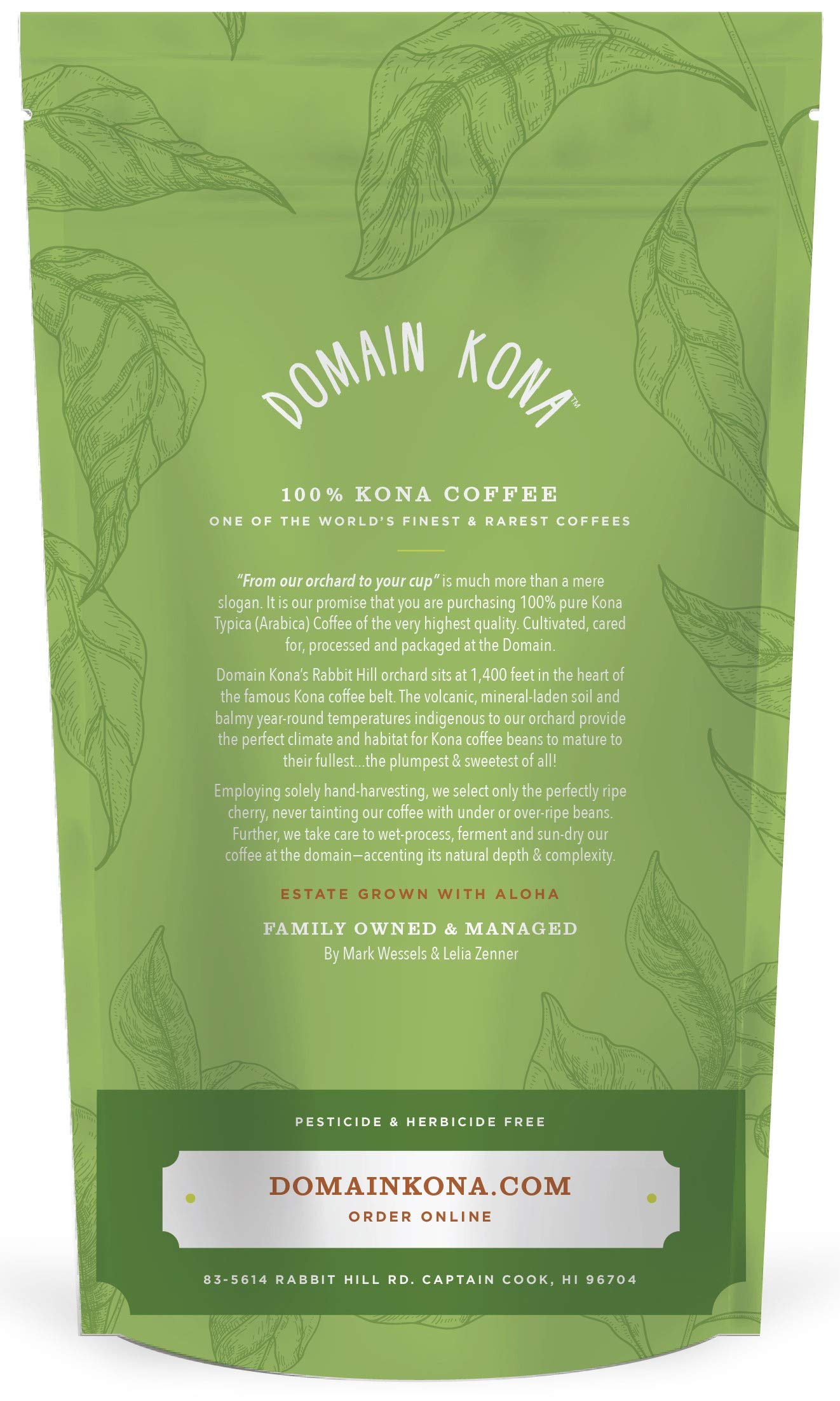 100% Kona Coffee - Whole Bean, Medium roast, Single estate gourmet coffee, 16 ounces, Farm fresh roasted from Domain Kona Coffee