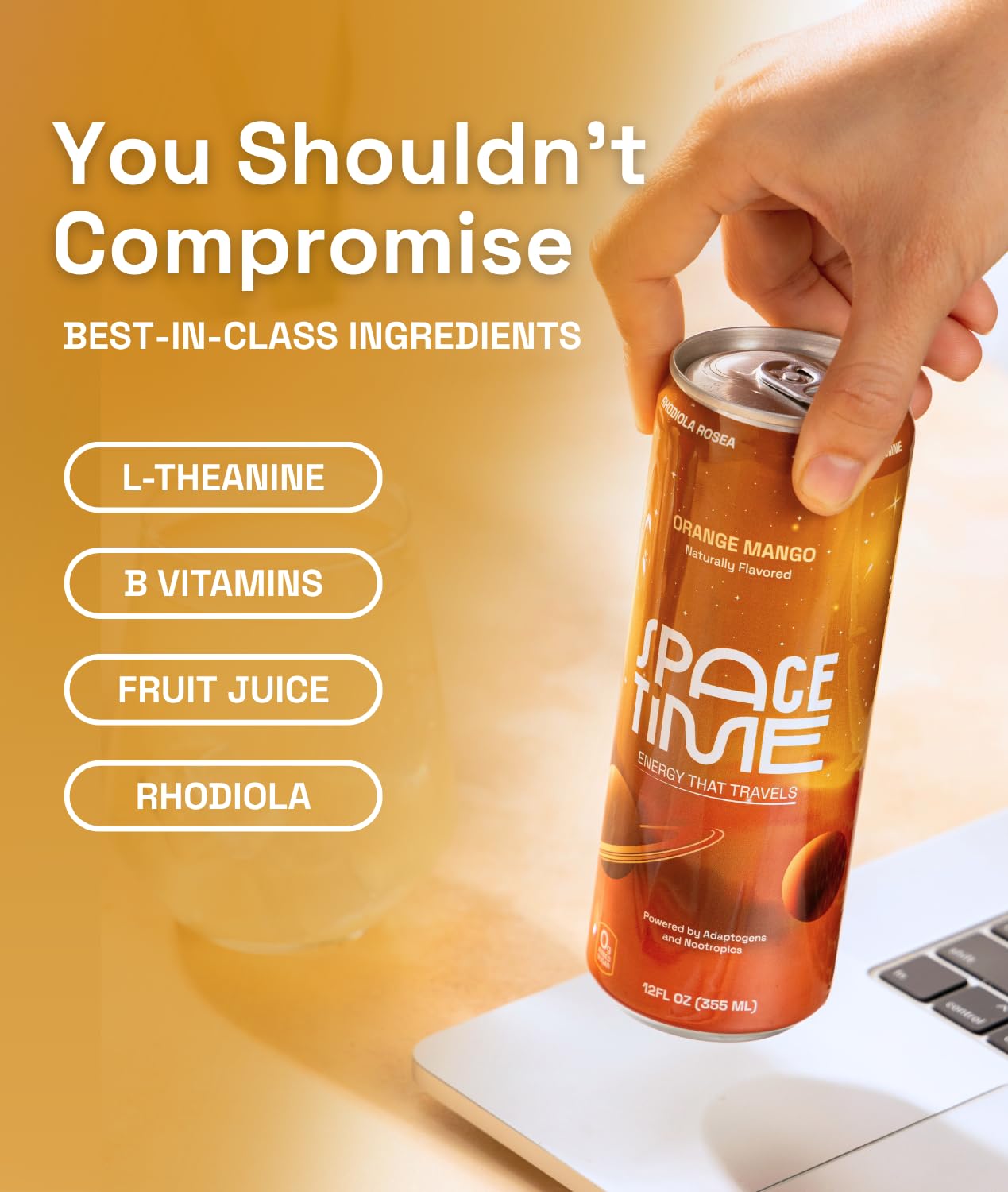 SpaceTime Productivity & Focus Energy Drink - Real Juice Infused Nootropic Drink with 50mg Organic Caffeine, L-Theanine, Rhodiola & B Vitamins