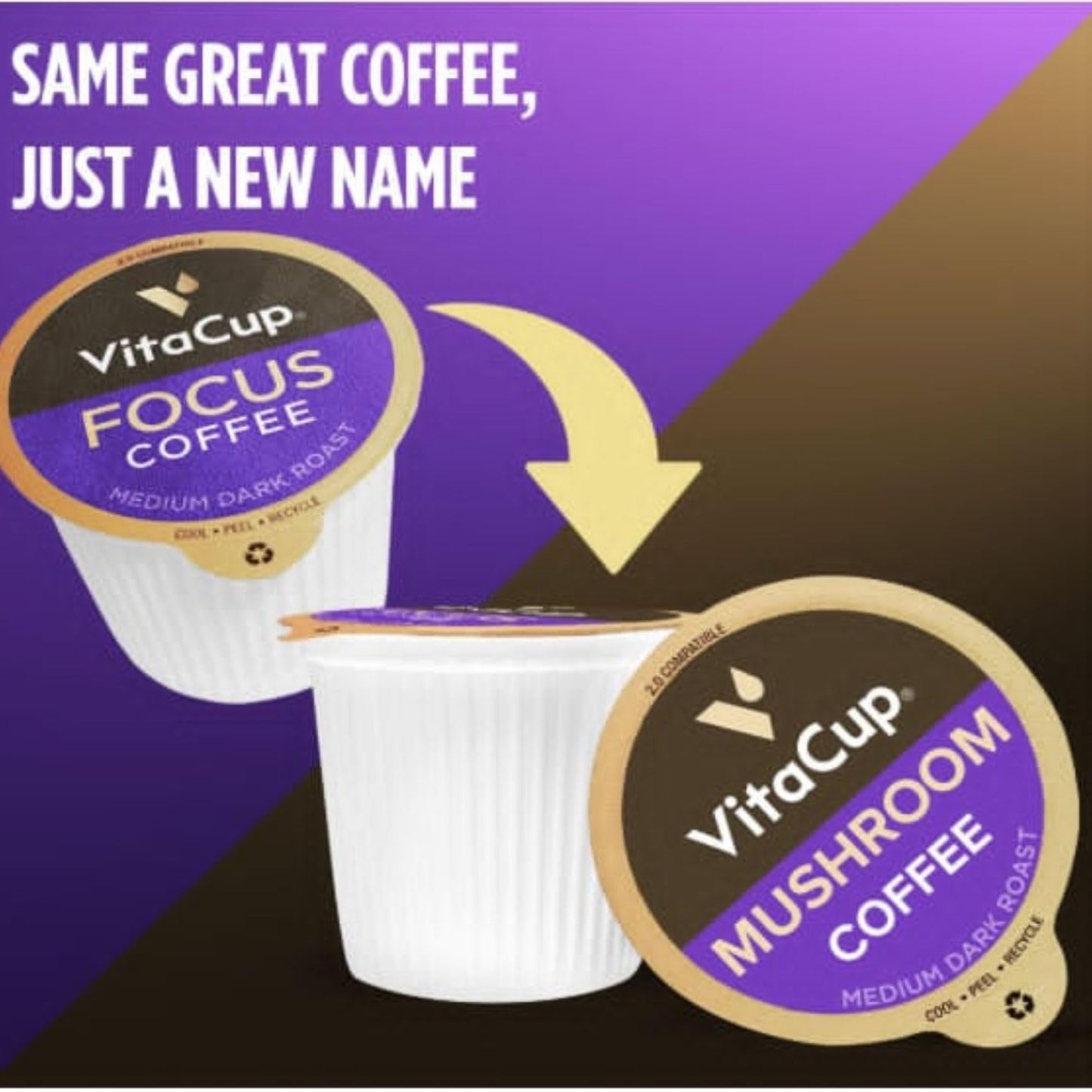 VitaCup Mushroom Coffee Pods, Boost Focus & Immunity w/Lions Mane, Chaga, B Vitamins, D3 for Memory & Clarity, Medium Roast, Single Serve Pod
