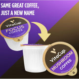 VitaCup Mushroom Coffee Pods, Boost Focus & Immunity w/Lions Mane, Chaga, B Vitamins, D3 for Memory & Clarity, Medium Roast, Single Serve Pod