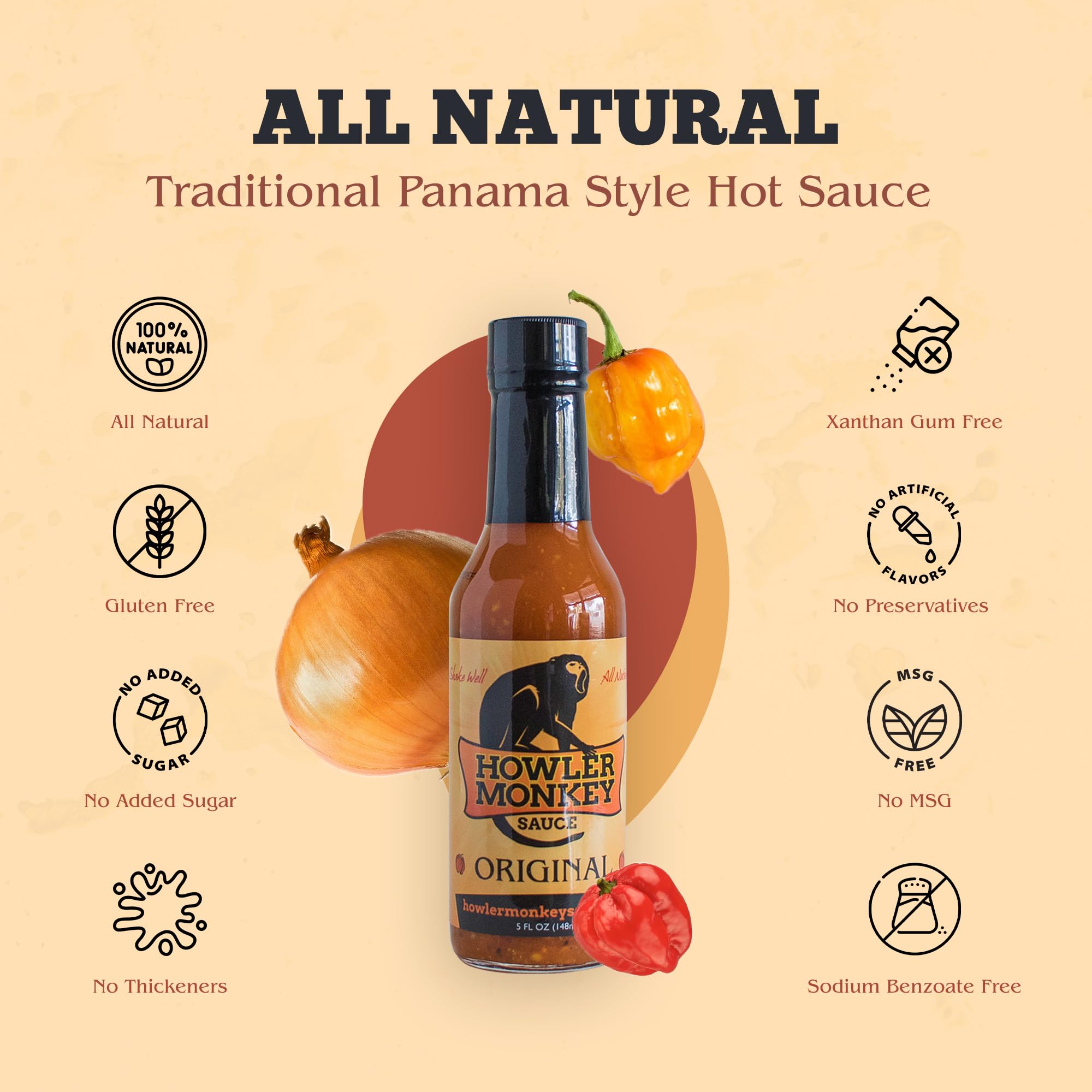 Howler Monkey Sauce - Original Panamanian Hot Sauce - 5 Fl Oz (Pack of 4)