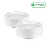 Blue Sky 6 Inch White Plastic Plates - [200 Count] Disposable Plastic Plates, Microwave Safe, Perfect for Birthday Parties, Weddings, Banquets